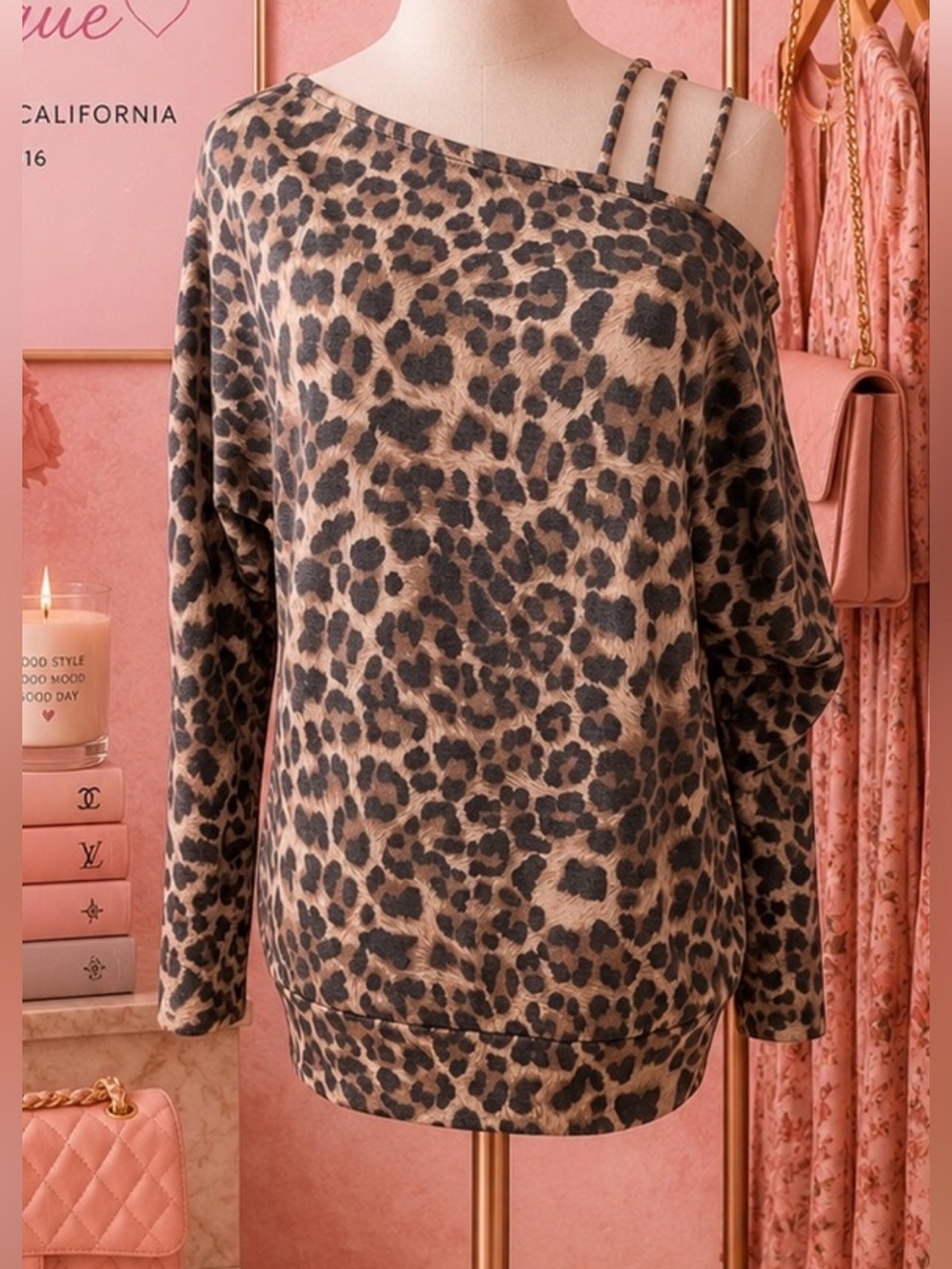 White Birch Leopard Print Off-Shoulder Lightweight Sweater Top Small